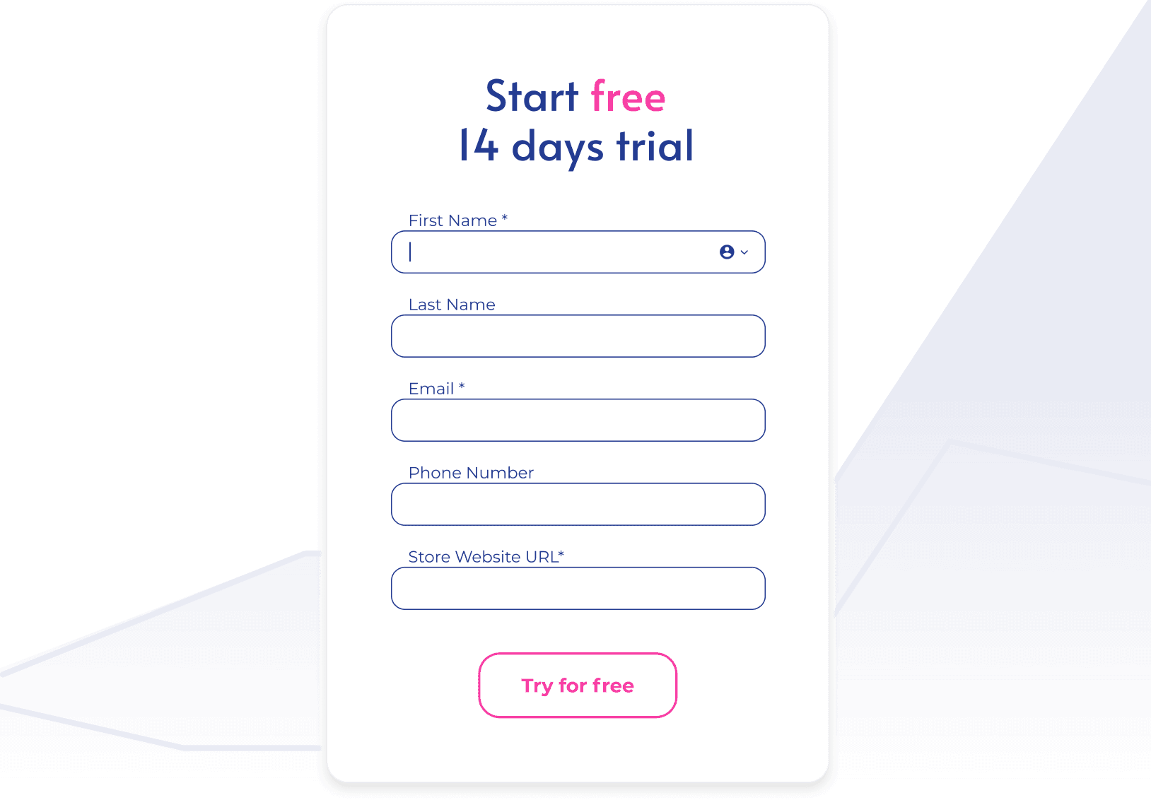 14-days free trial sign up form